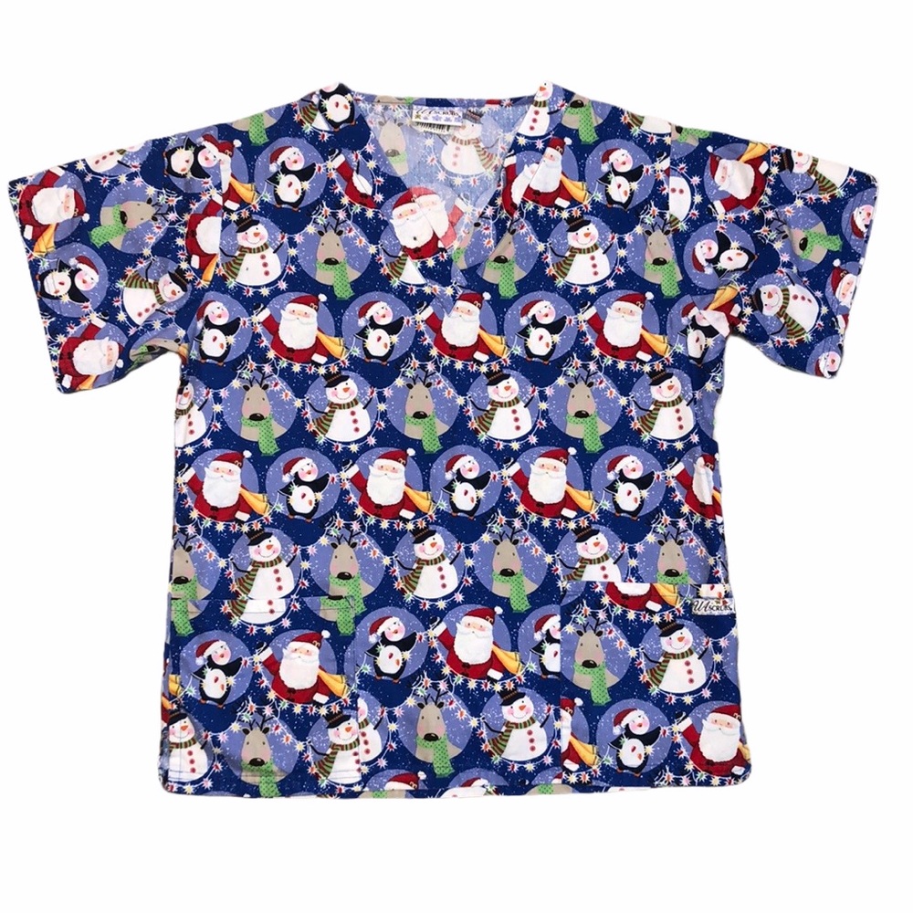 UA Scrubs Christmas Snow Globe V Neck Scrub Top
